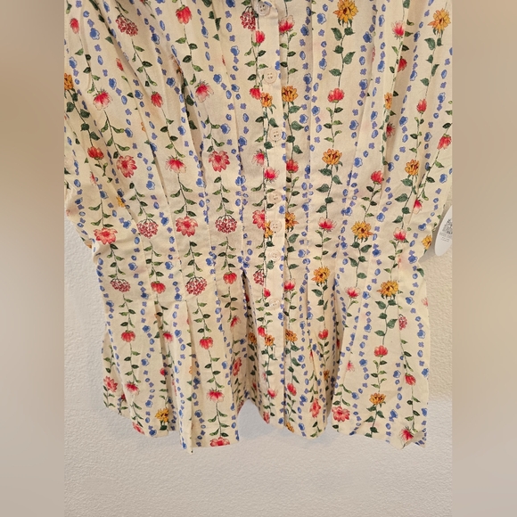&Merci NWT Floral Button Down Pleated Waist Peplum Top Size Large - Picture 7 of 11